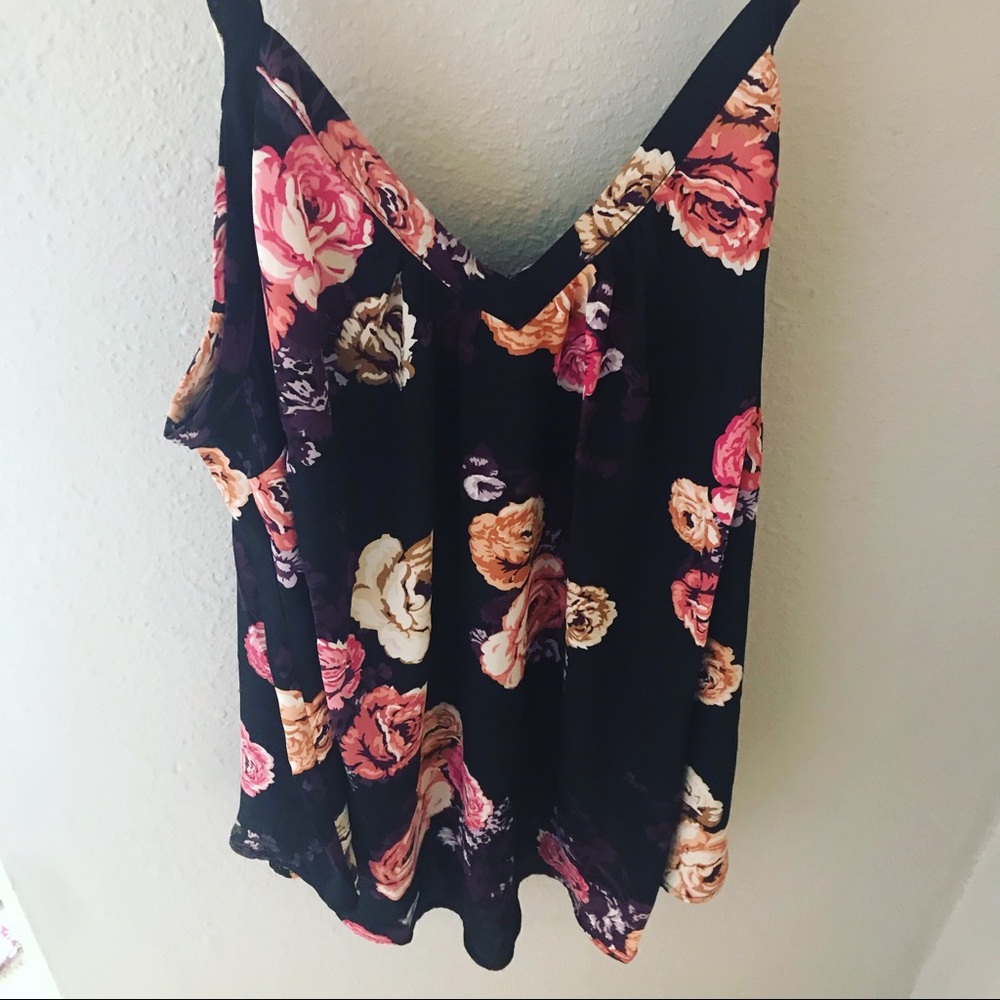 Black floral swing cami v neck breezy pleated